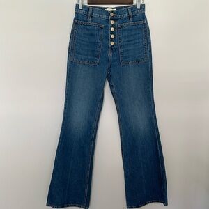 Ulla Johnson The Lou Button Fly Flare Dark Wash Jeans Size 27